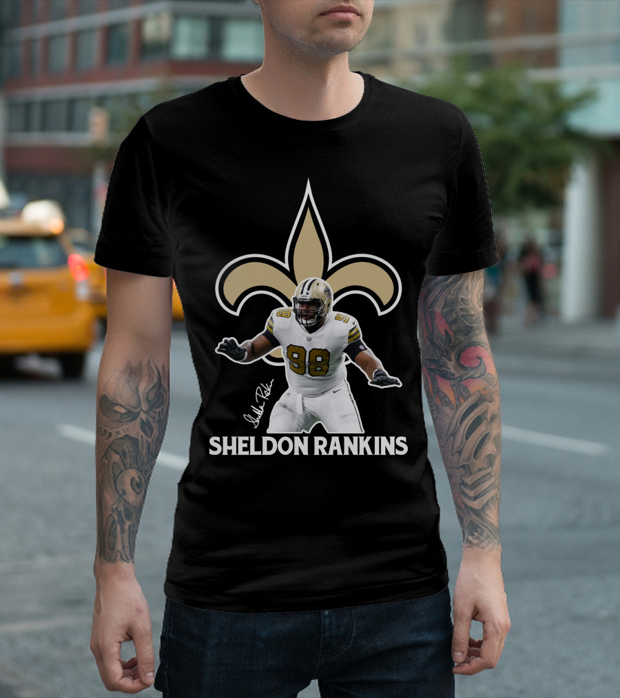 Sheldon Rankins New Orleans Saints Fleur-de-Lis Number 98 T-Shirt