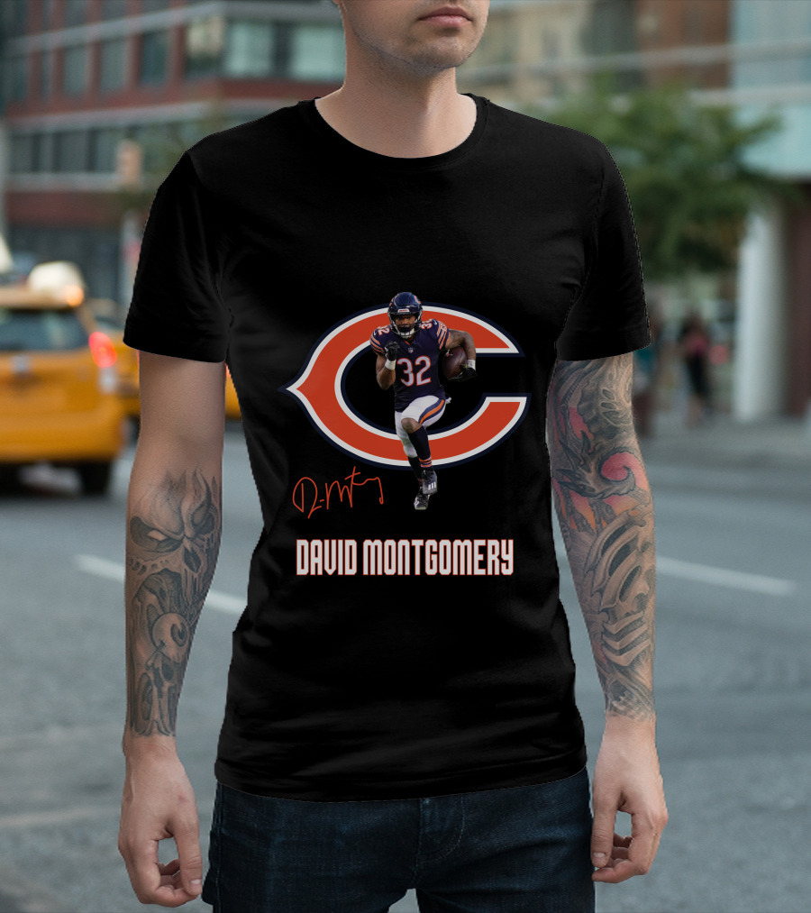 Chicago Bears 32 David Montgomery Signature T-Shirt