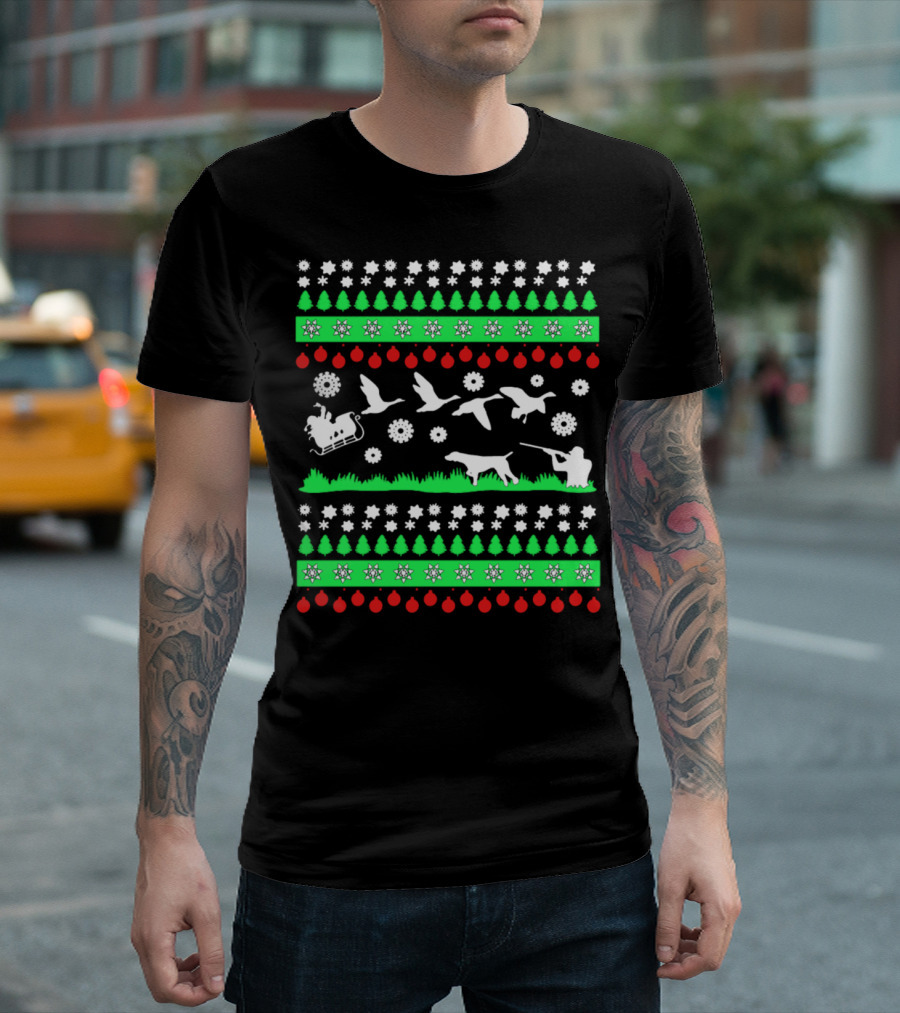 Hunting Duck Santa Sleigh Snowflake T-Shirt
