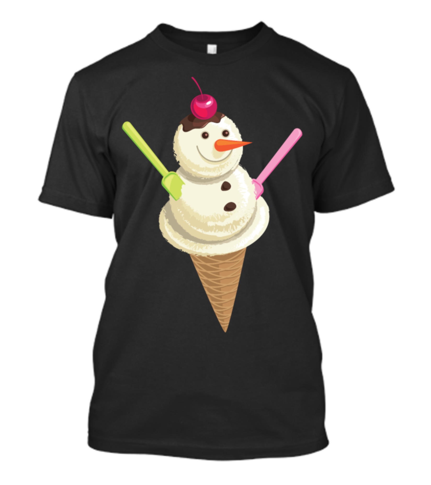 Ice Cream Snowman Cone With Cherry And Scoops T-Shirt
