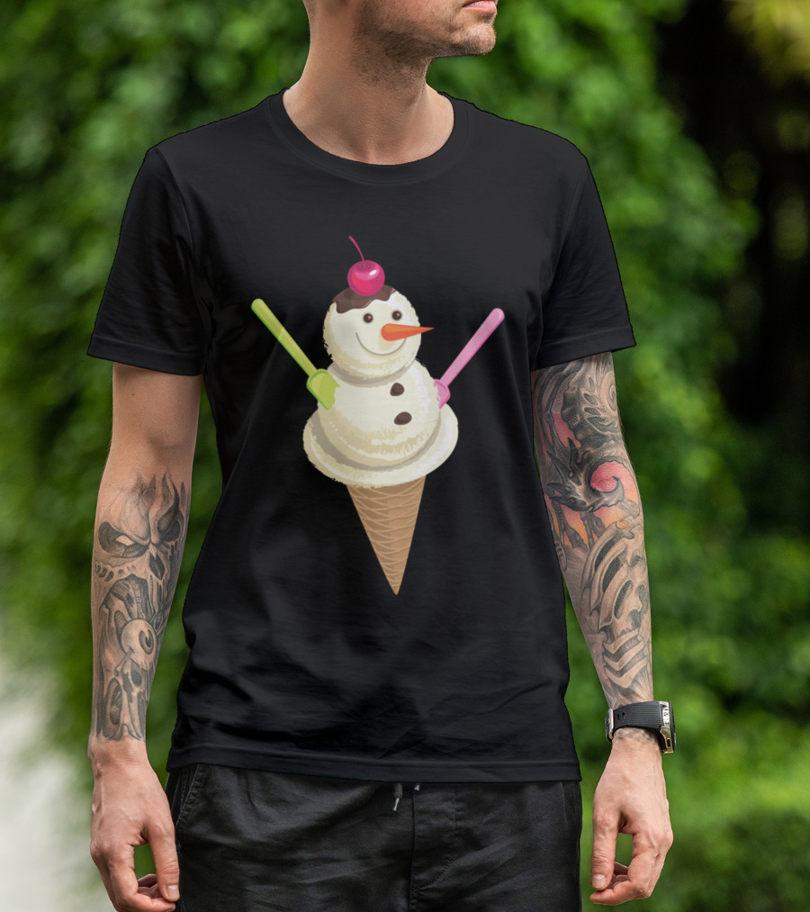 Ice Cream Snowman Cone With Cherry And Scoops T-Shirt