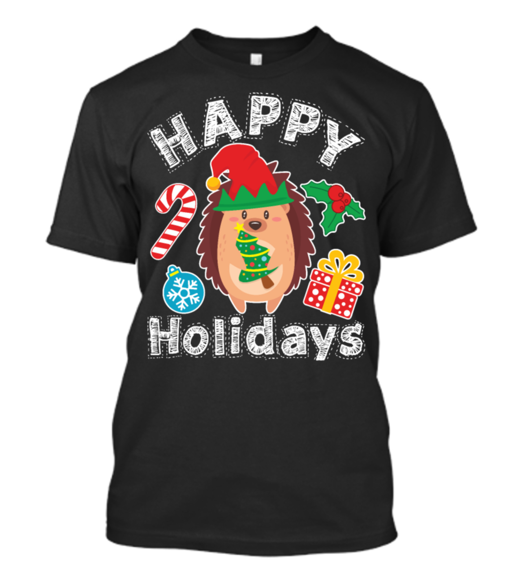 Happy Holidays Hedgehog Christmas Candy Cane Gift T-Shirt