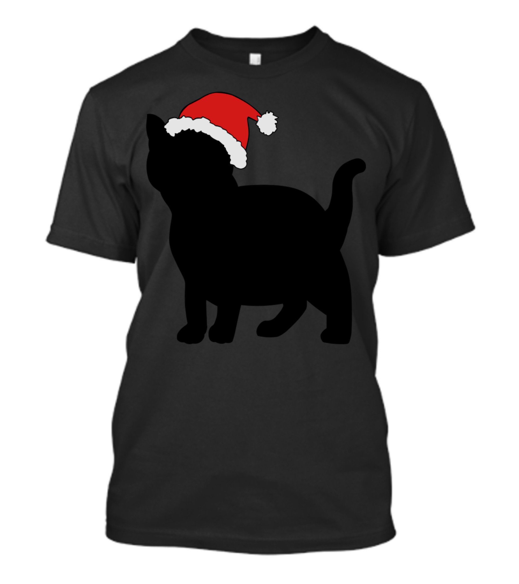 Kitten Silhouette In Red Santa Christmas Hat T-Shirt