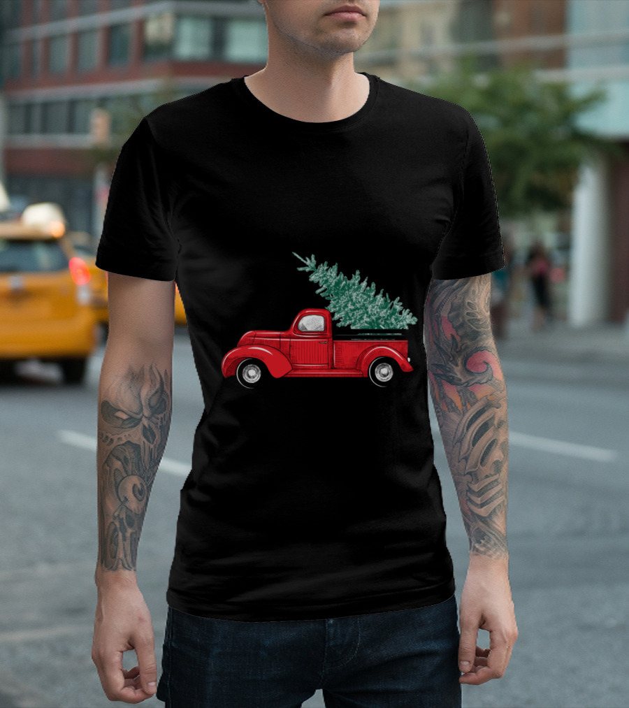 Merry Christmas Red Truck With Tree T-Shirt