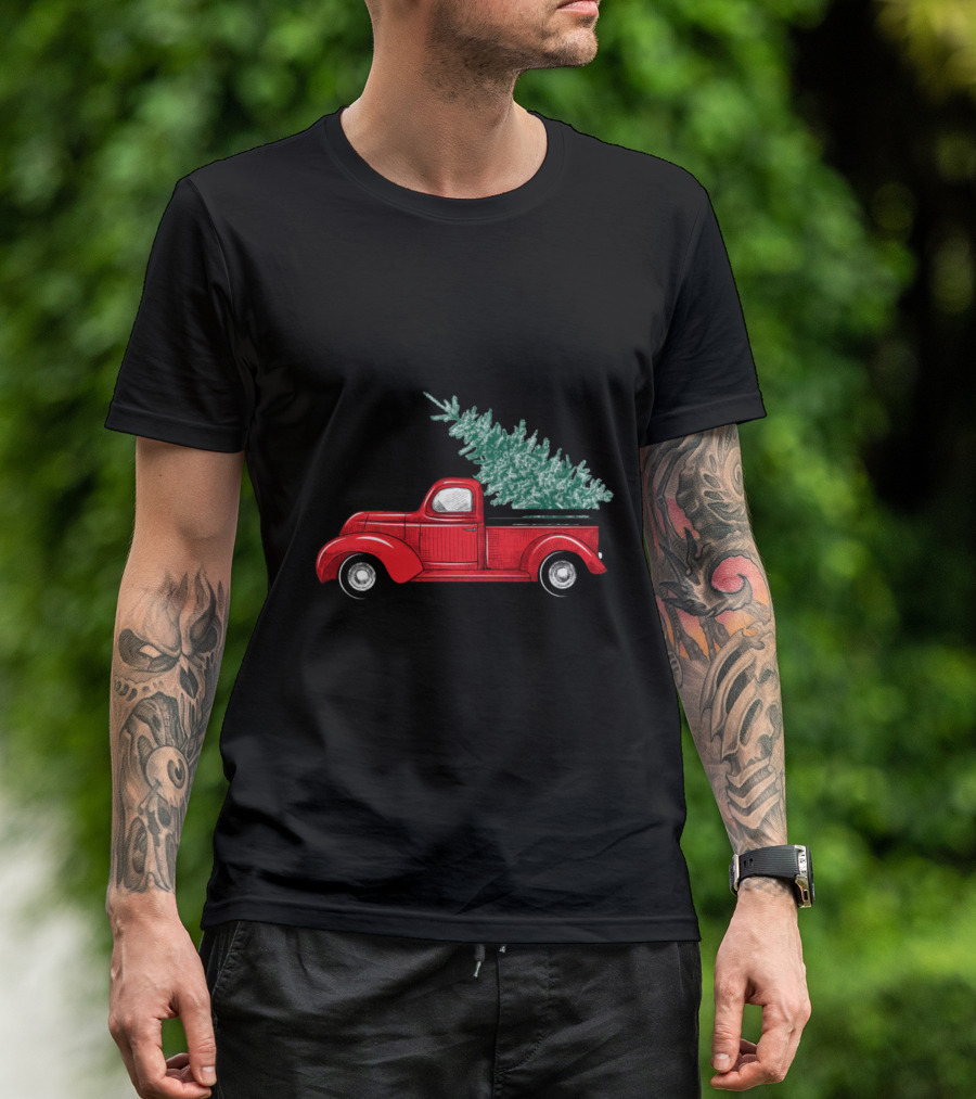Merry Christmas Red Truck With Tree T-Shirt