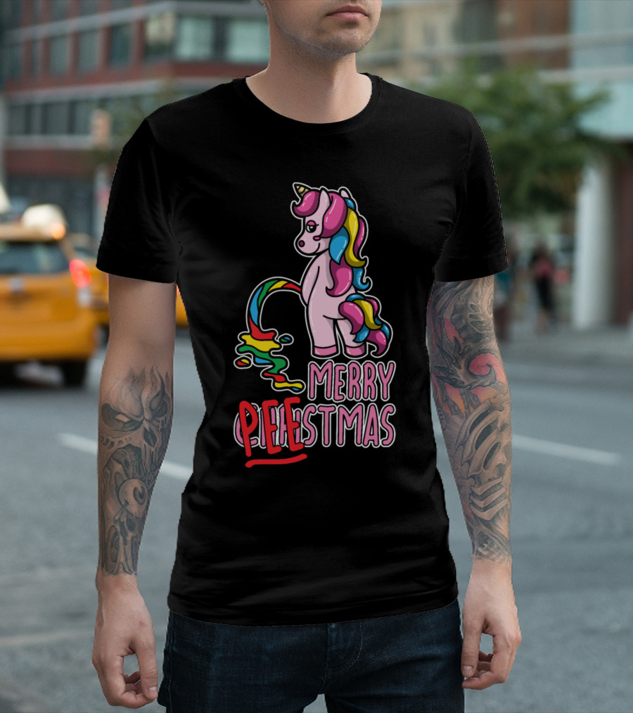 Merry Christmas Unicorn Merry Peestmas Rainbow Puking Unicorn T-Shirt
