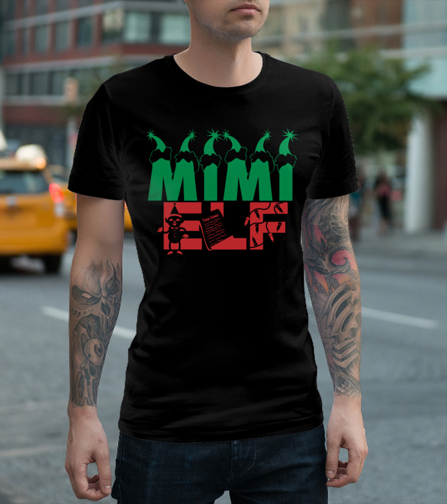 Mimi Elf Xmas Christmas Hat Santa Season Dark Snow List T-Shirt