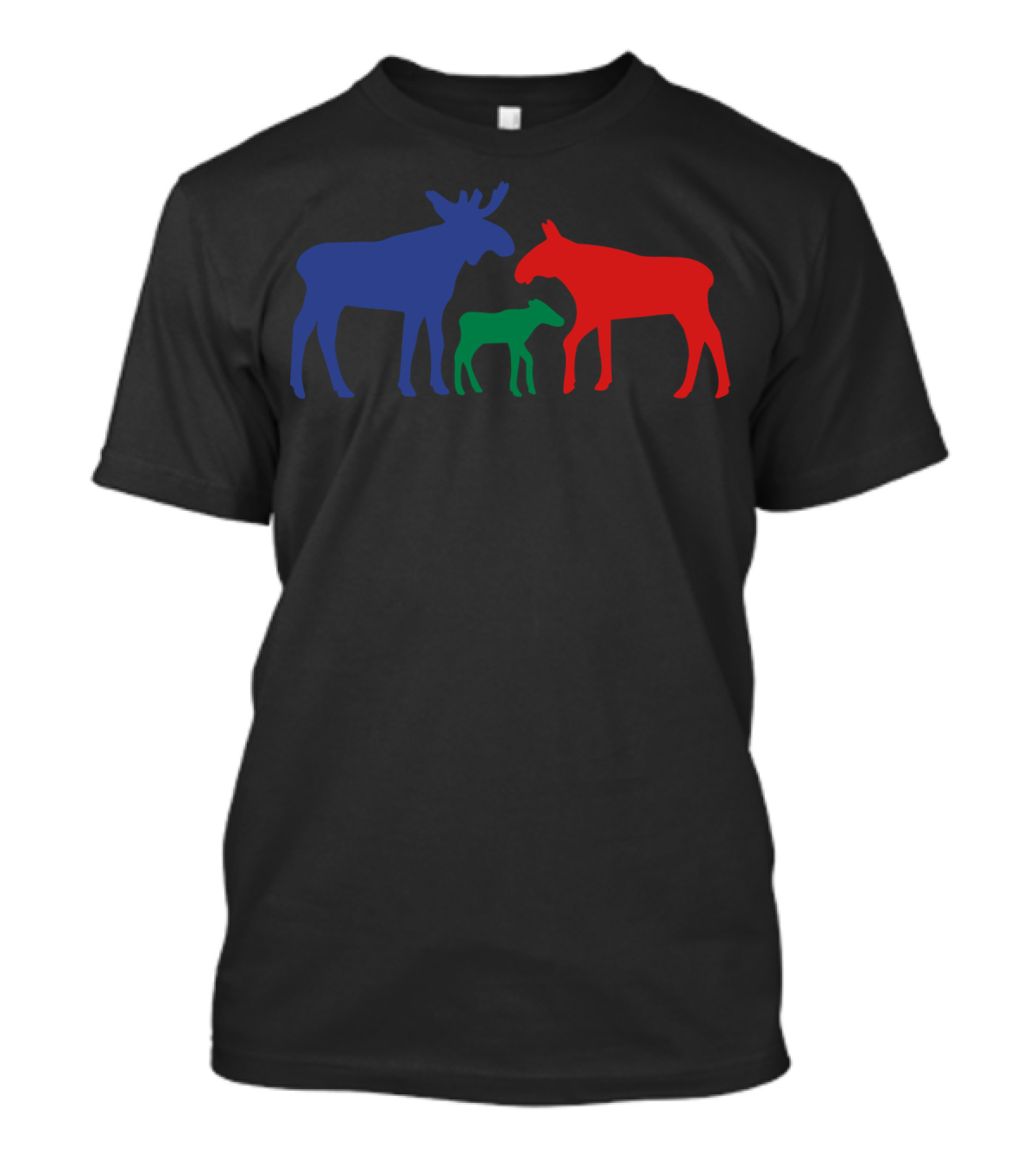Moose Family Blue Red Green T-Shirt
