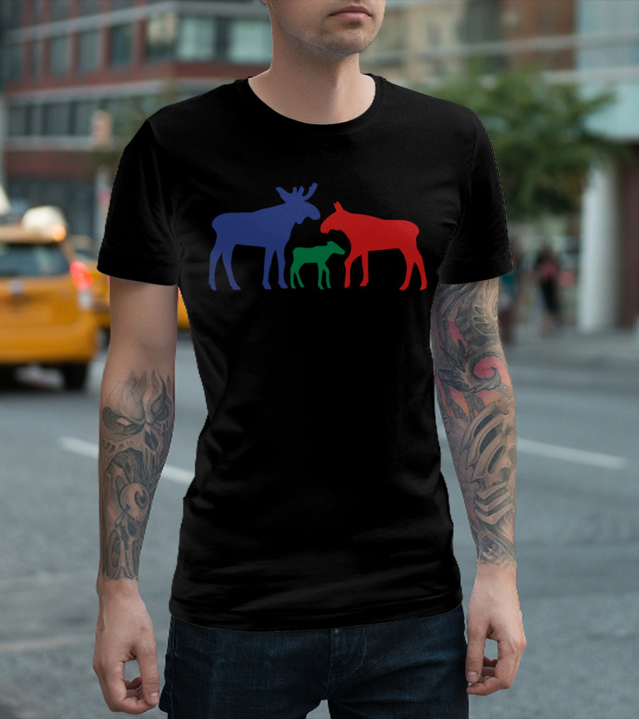 Moose Family Blue Red Green T-Shirt