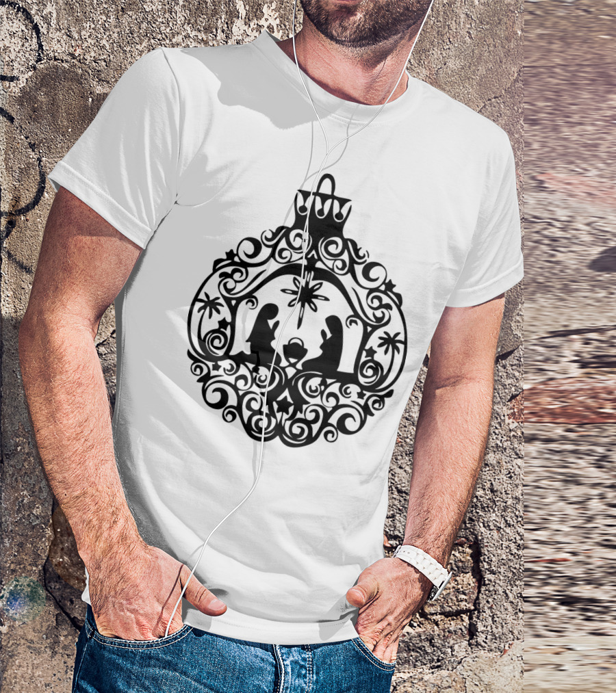 Nativity Scene Ornament With Silhouette Of Holy Family And Star Of Bethlehem T-Shirt