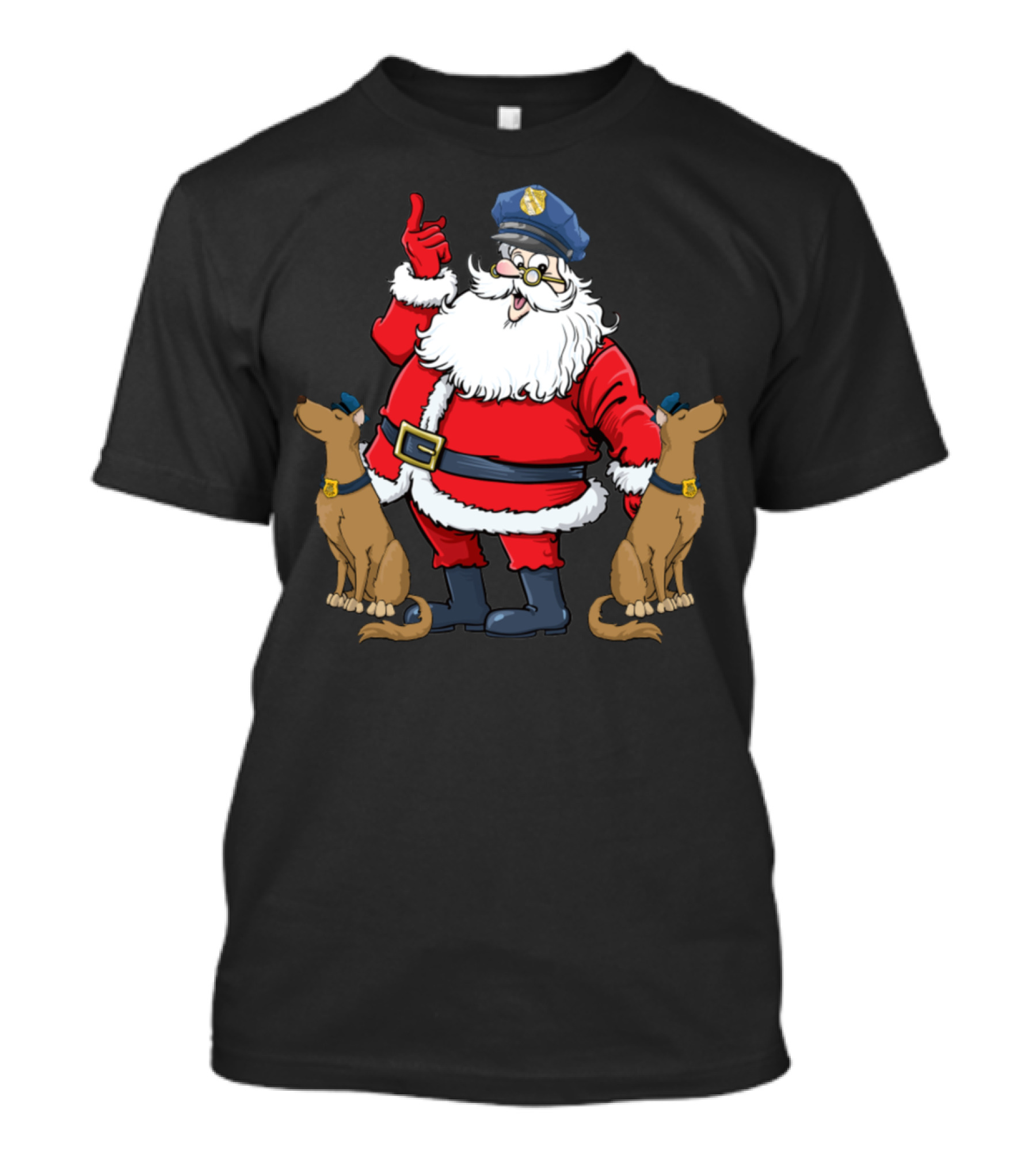 Police Santa Christmas With Reindeer Dogs T-Shirt