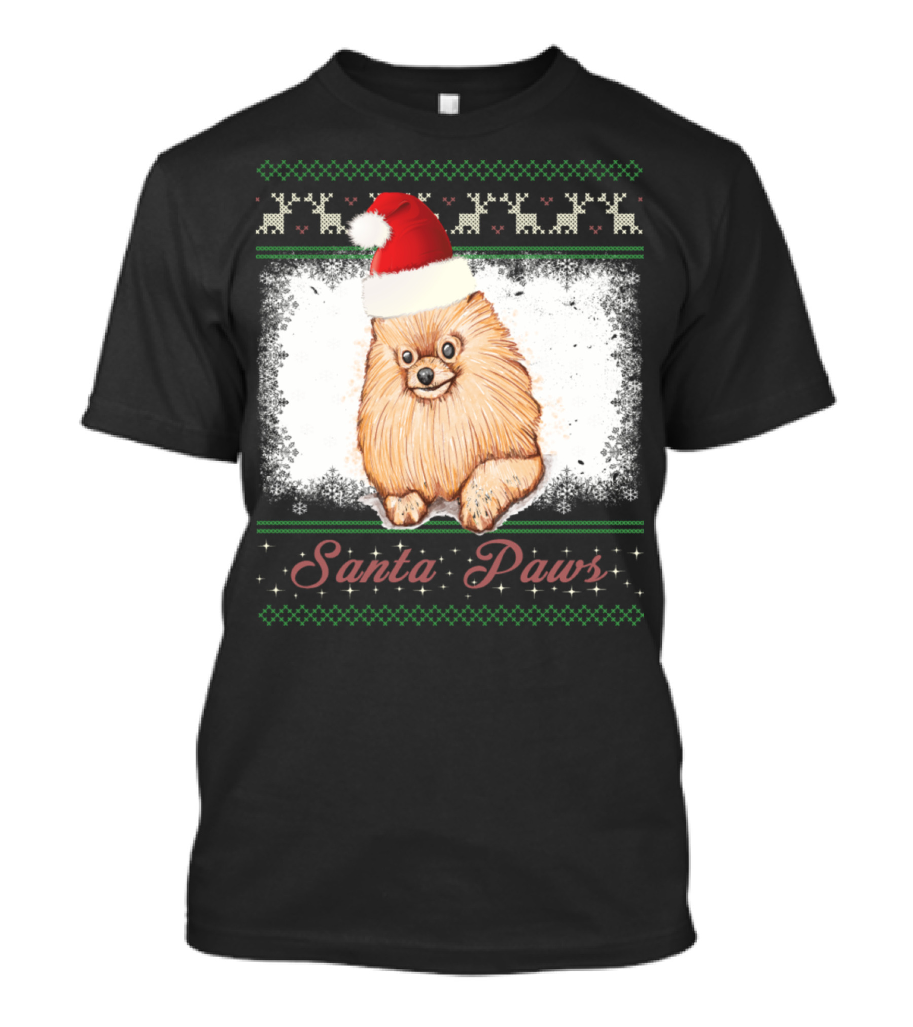 Santa Paws Pomeranian Christmas Santa Hat T-Shirt