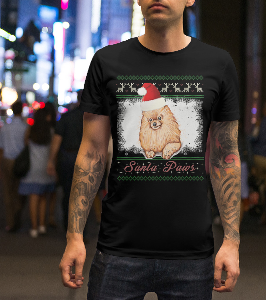 Santa Paws Pomeranian Christmas Santa Hat T-Shirt