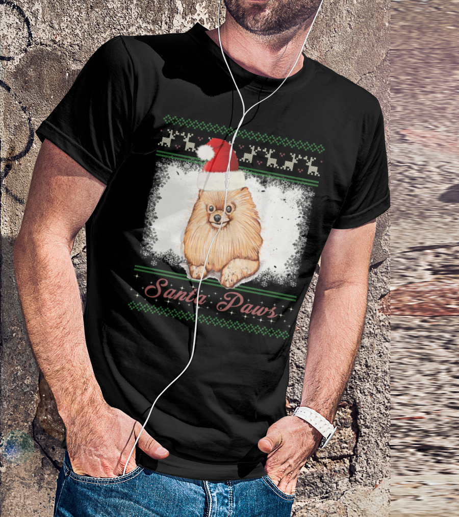 Santa Paws Pomeranian Christmas Santa Hat T-Shirt
