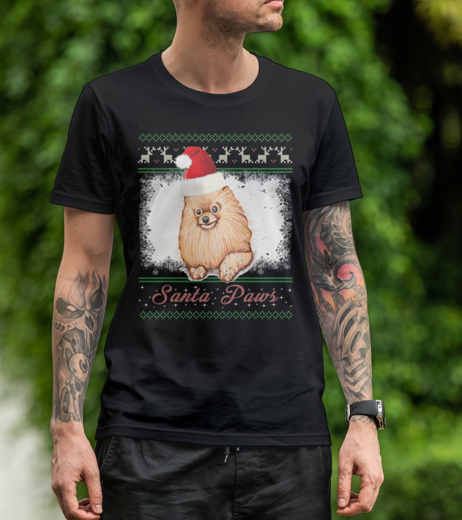Santa Paws Pomeranian Christmas Santa Hat T-Shirt