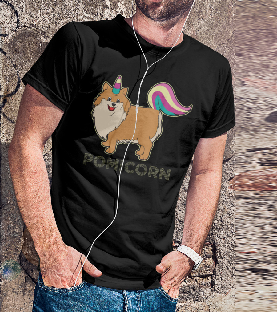 Pomicorn Unicorn Dog With Colorful Horn And Tail T-Shirt