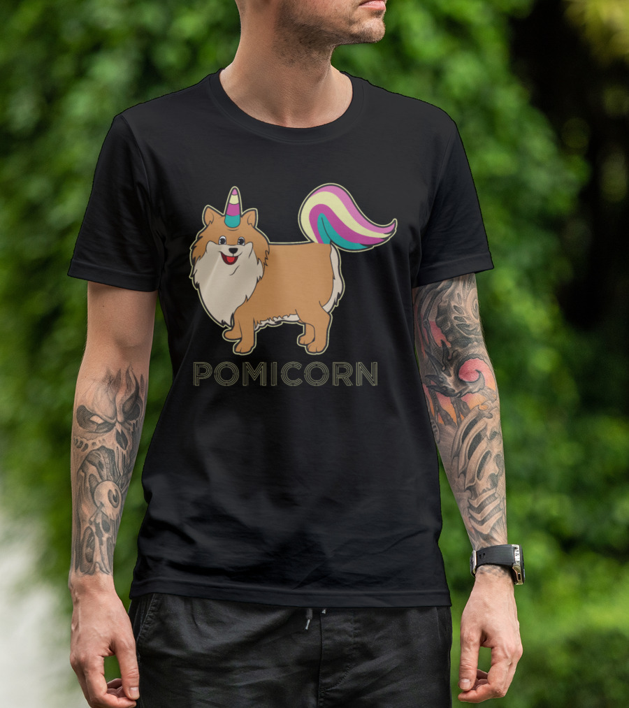 Pomicorn Unicorn Dog With Colorful Horn And Tail T-Shirt