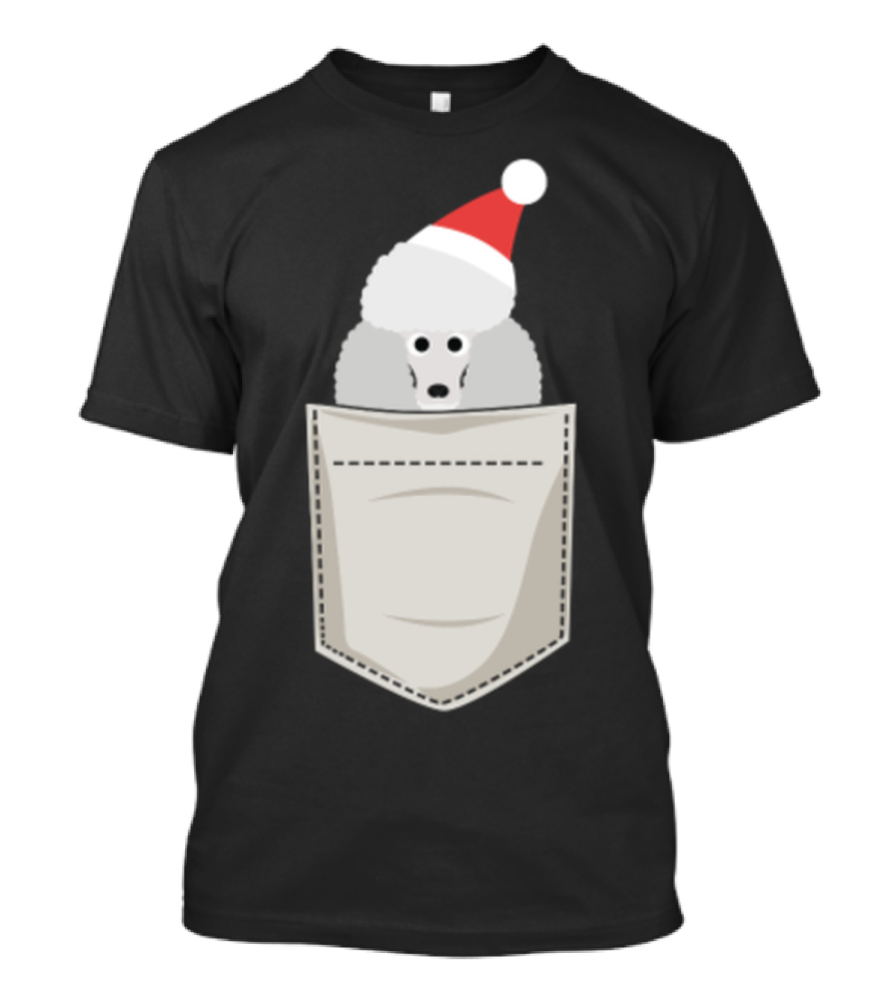 Poodle Wearing Santa Hat In Pocket T-Shirt