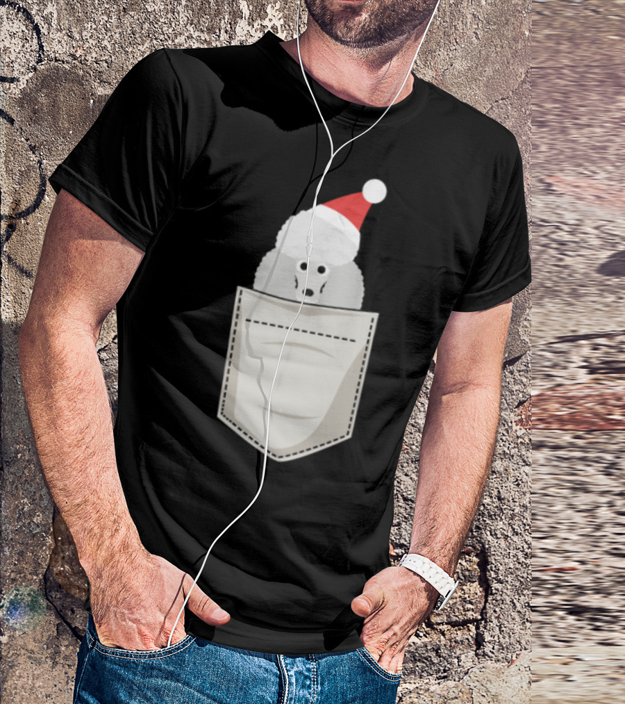 Poodle Wearing Santa Hat In Pocket T-Shirt