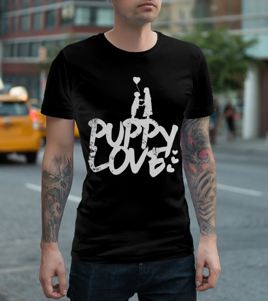 Puppy Love Couple Silhouette With Heart Balloons T-Shirt