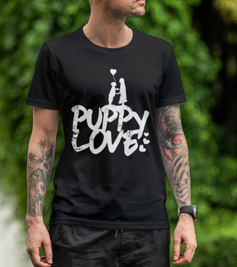 Puppy Love Couple Silhouette With Heart Balloons T-Shirt