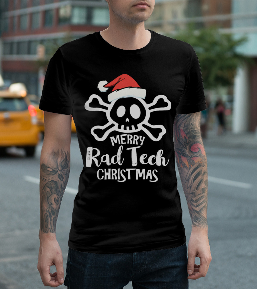Merry Rad Tech Christmas Skull Santa Hat T-Shirt