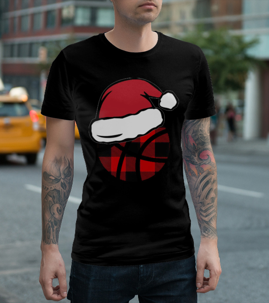 Santa Hat Red Buffalo Plaid Basketball T-Shirt
