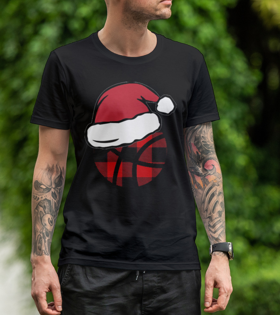Santa Hat Red Buffalo Plaid Basketball T-Shirt