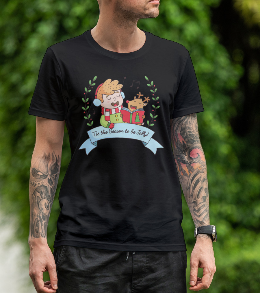Tis The Season To Be Jolly Reindeer Christmas Carol T-Shirt