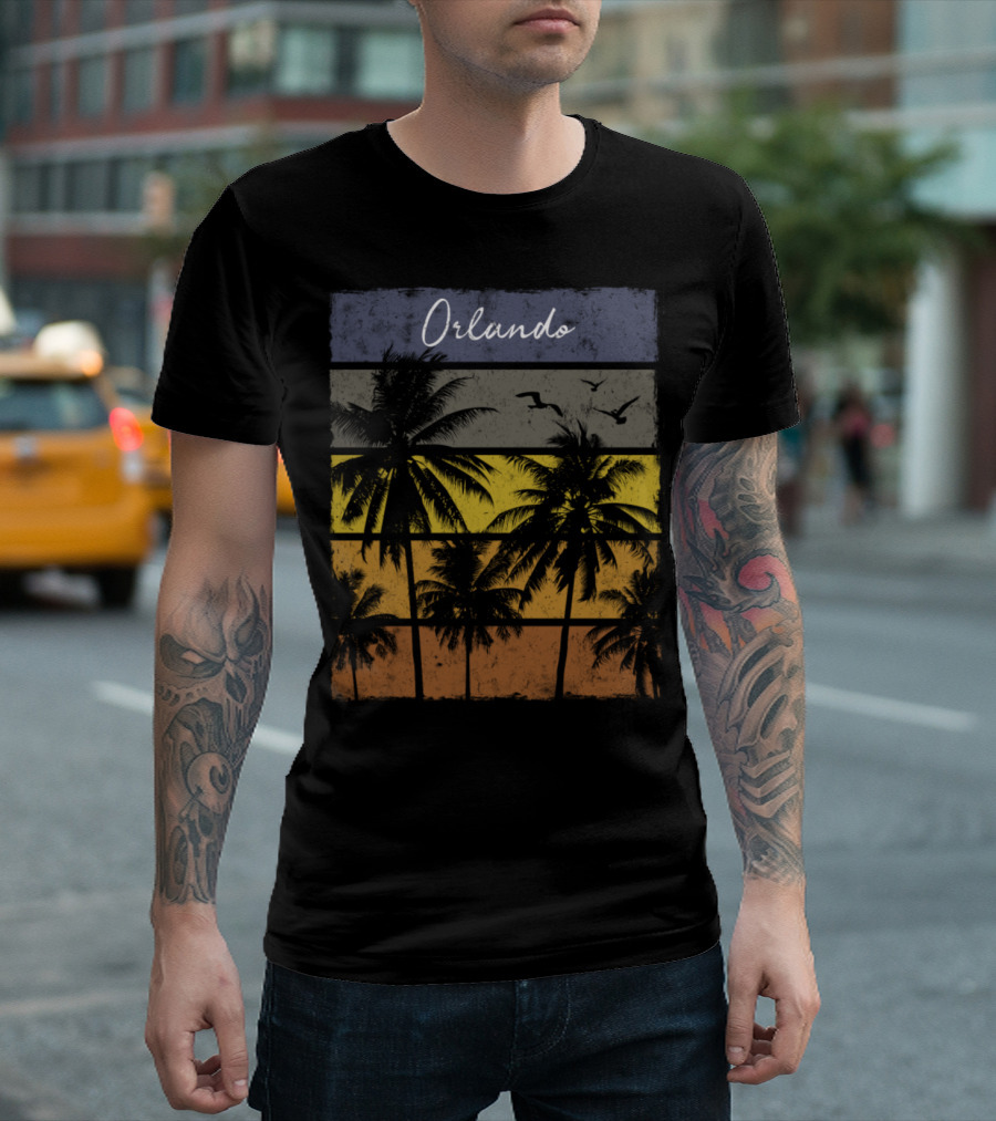Retro Orlando Palm Trees Sunset Beach Vacation T-Shirt