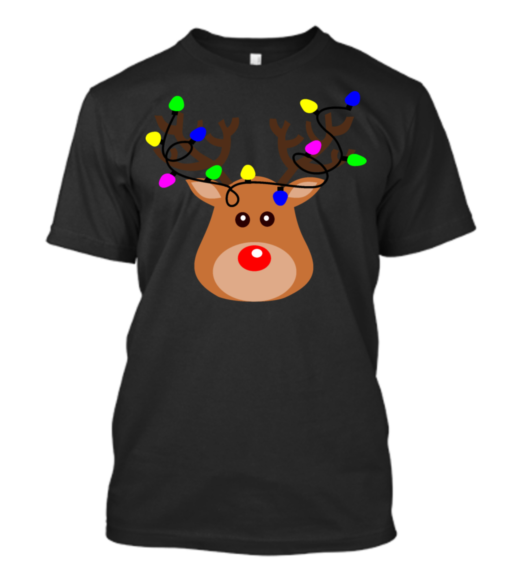 Rudolph Reindeer With Colorful Christmas Lights Antlers T-Shirt