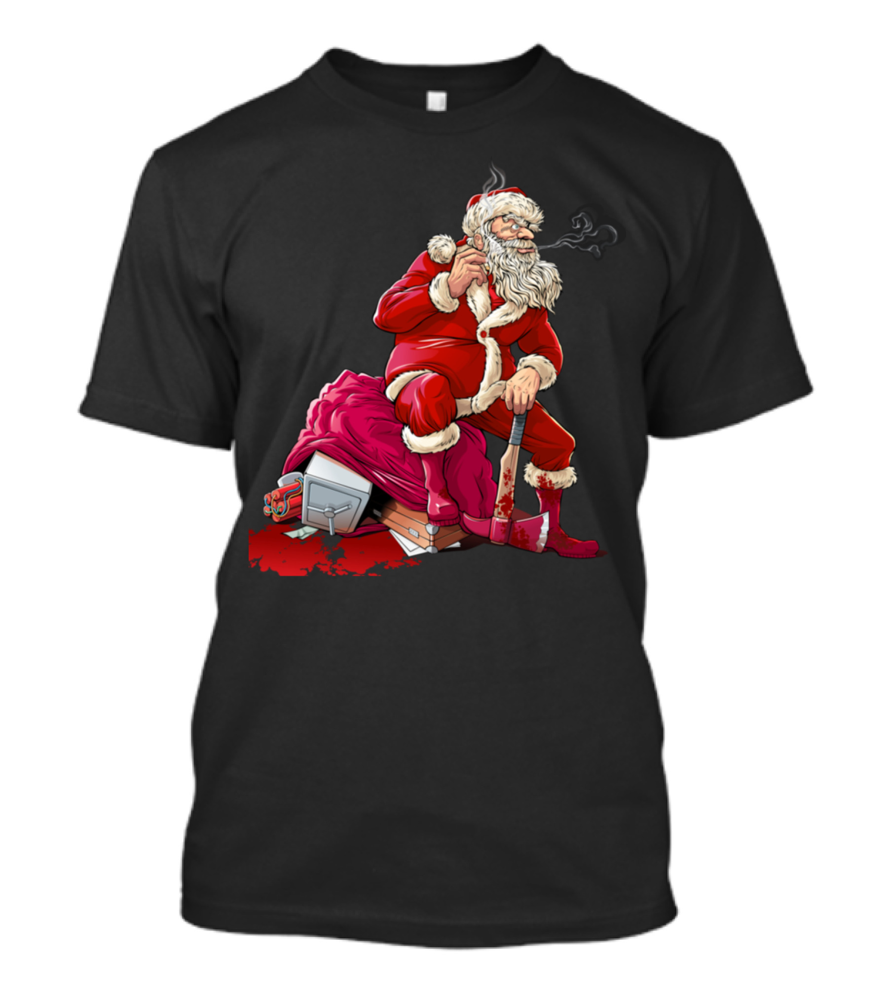 Santa Claus Smoking With Axe And Sack Of Goods T-Shirt