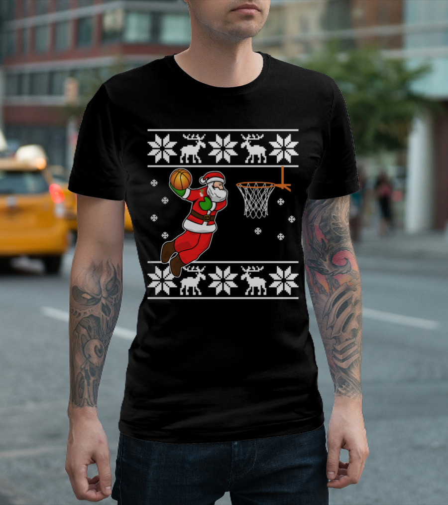 Santa Claus Dunking Basketball Christmas T-Shirt