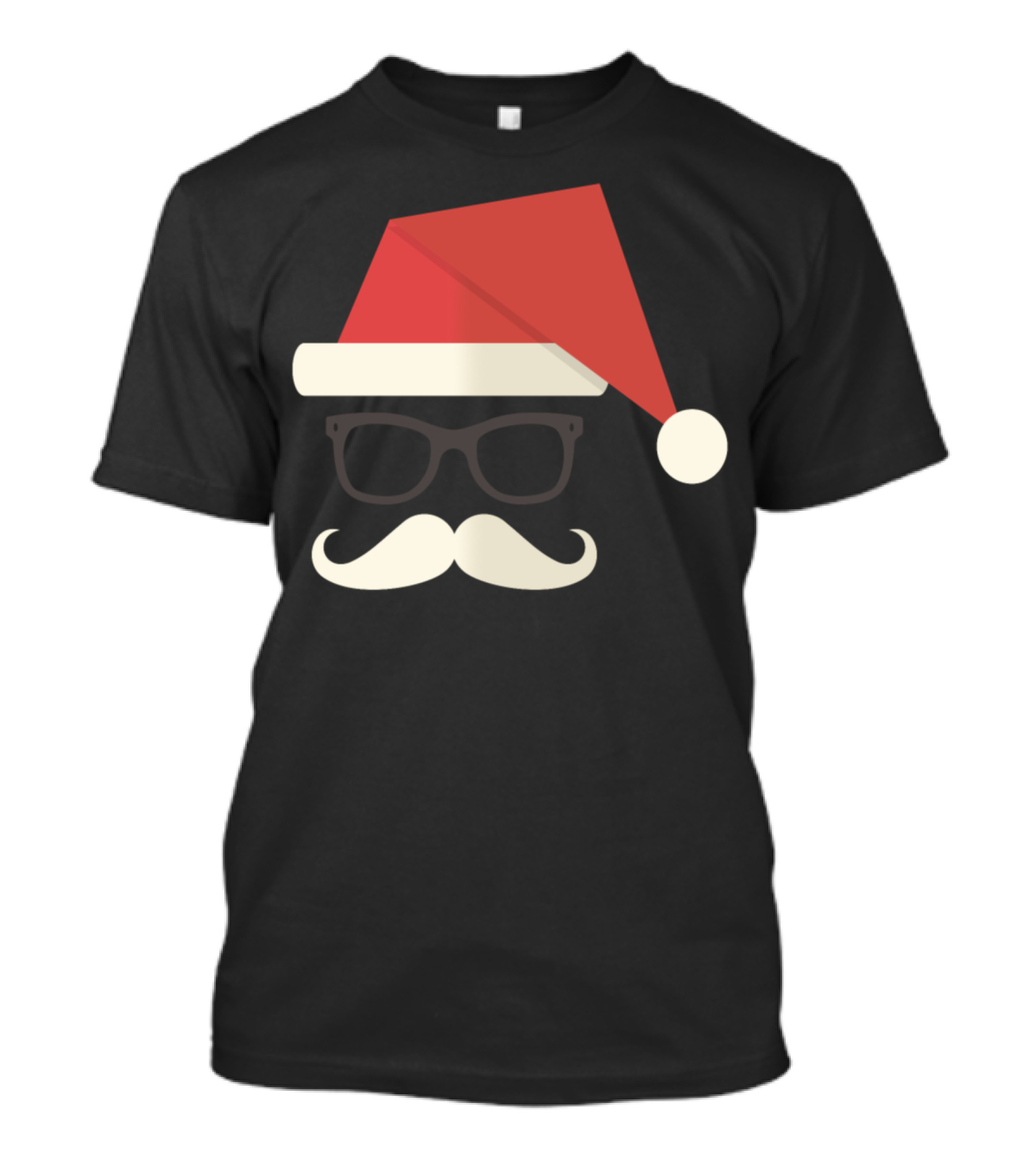 Santa Claus Hipster Glasses Mustache Red Hat T-Shirt