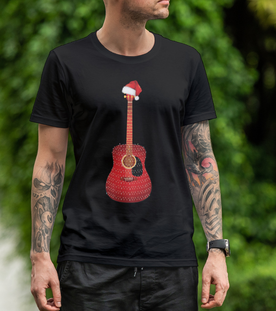 Santa Hat Red Acoustic Guitar T-Shirt