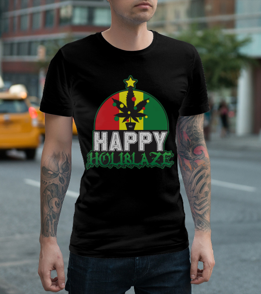 Happy Holiblaze Santa Marijuana Weed Snowman 420 T-Shirt