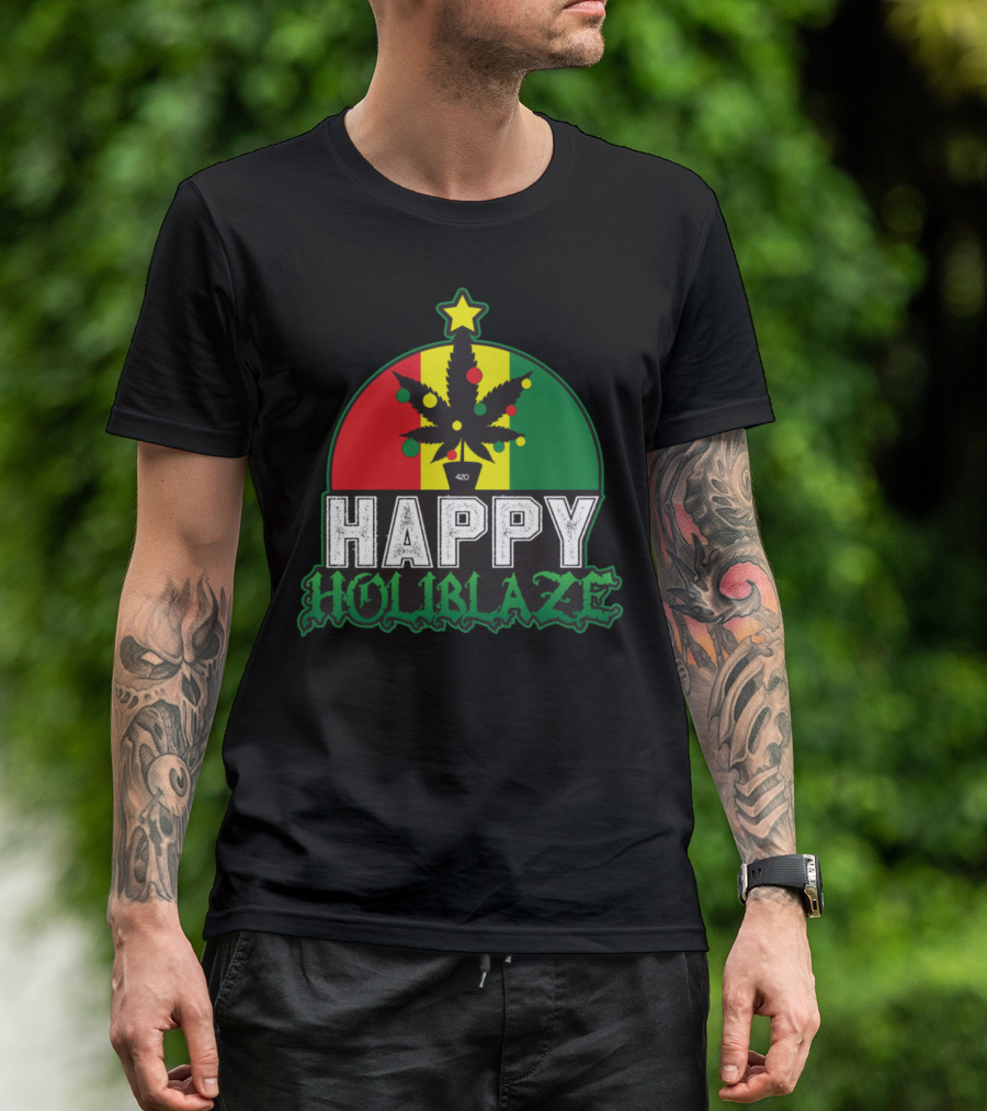 Happy Holiblaze Santa Marijuana Weed Snowman 420 T-Shirt