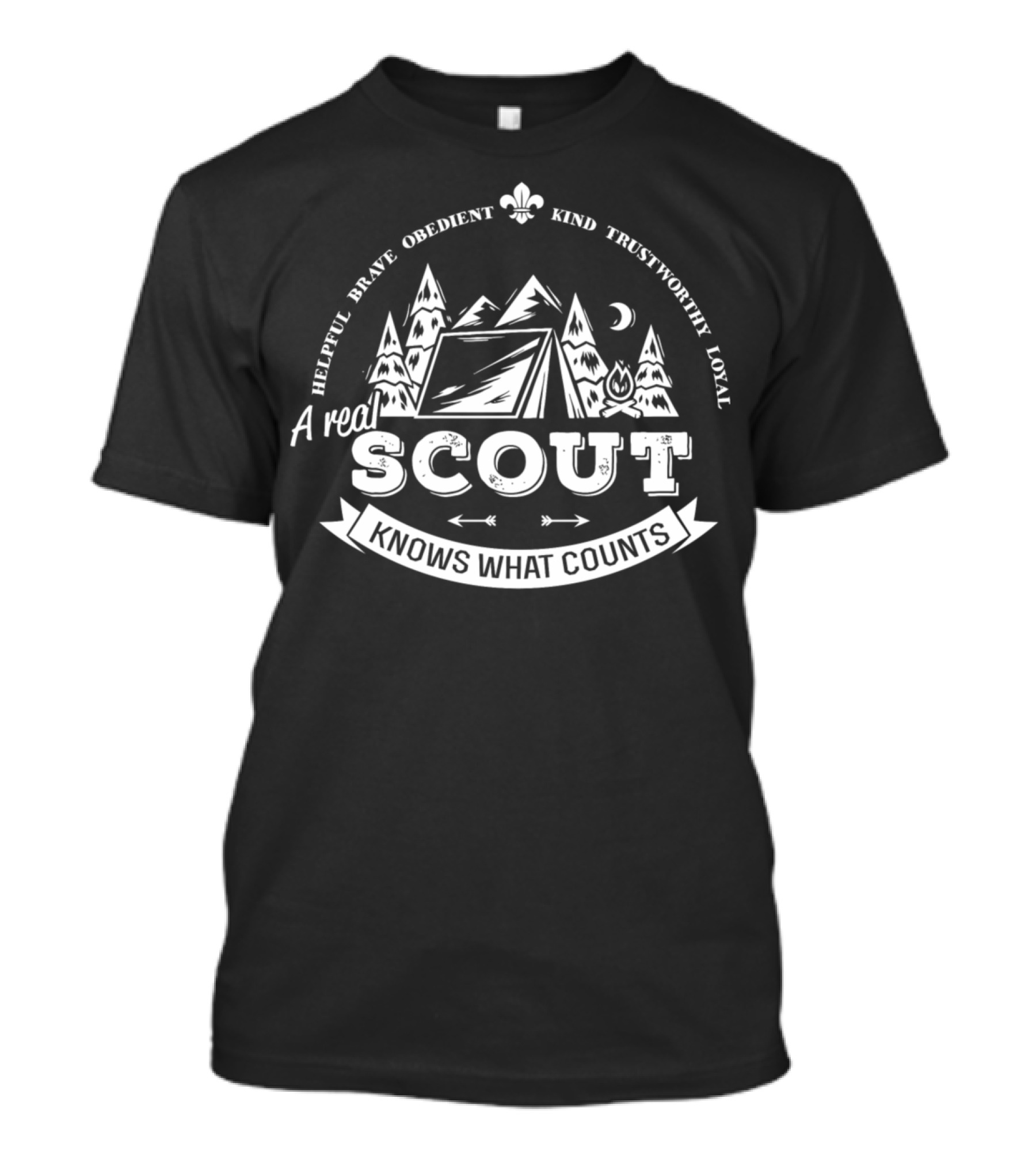Scout Tent Camping Moon Trees Helpful Brave Obedient Kind Trustworthy Loyal T-Shirt