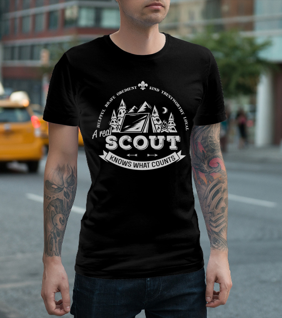 Scout Tent Camping Moon Trees Helpful Brave Obedient Kind Trustworthy Loyal T-Shirt