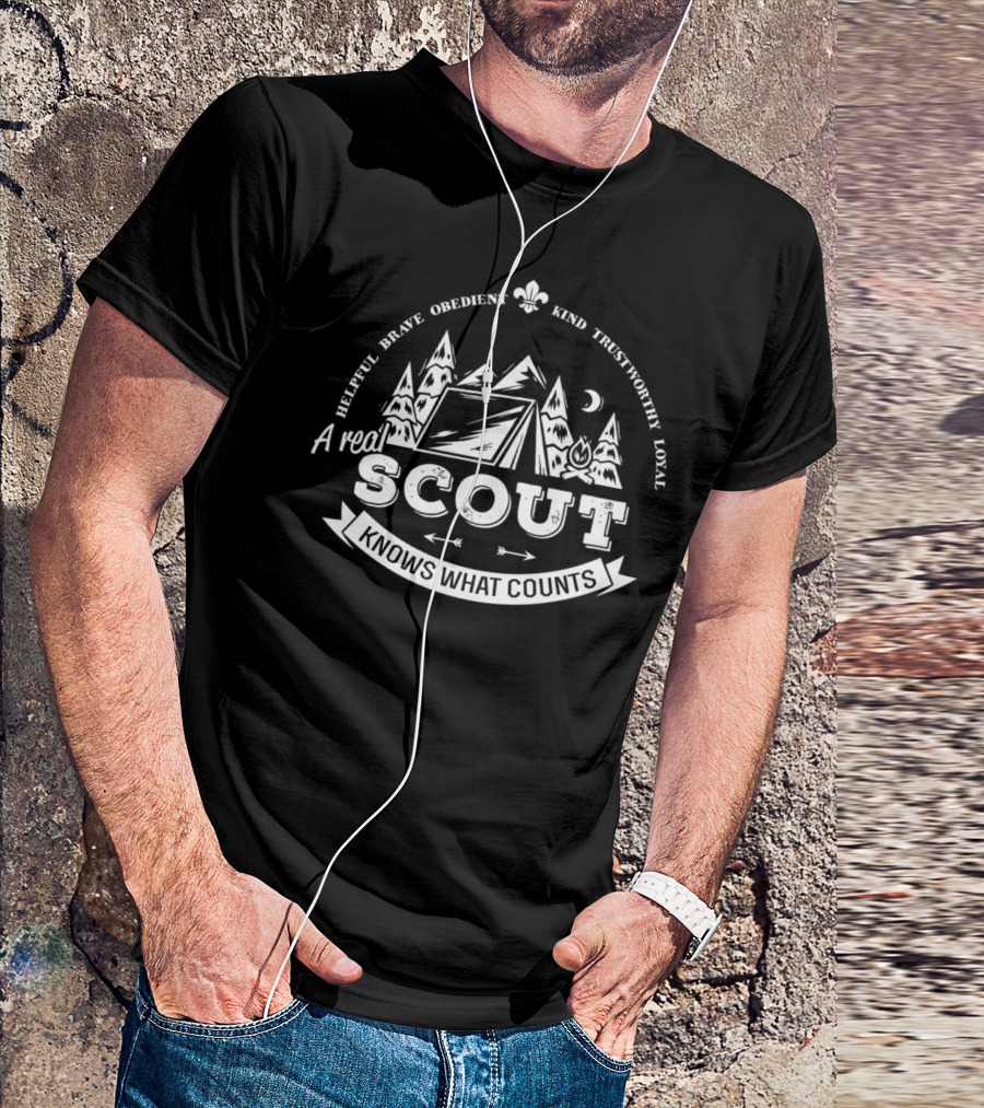 Scout Tent Camping Moon Trees Helpful Brave Obedient Kind Trustworthy Loyal T-Shirt