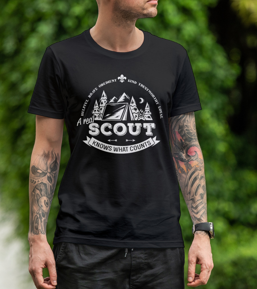 Scout Tent Camping Moon Trees Helpful Brave Obedient Kind Trustworthy Loyal T-Shirt