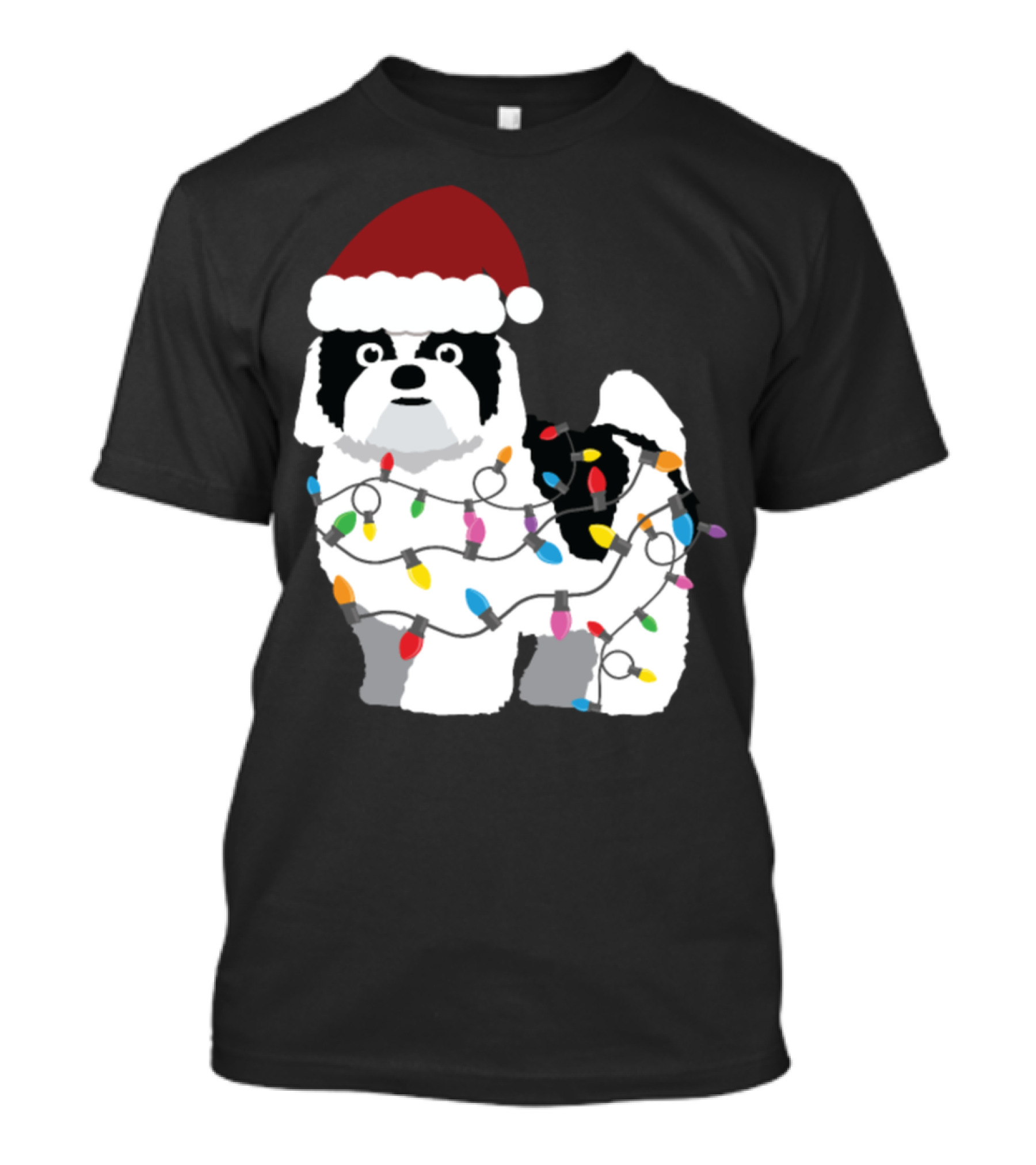 Shih Tzu Christmas Lights Santa Hat T-Shirt