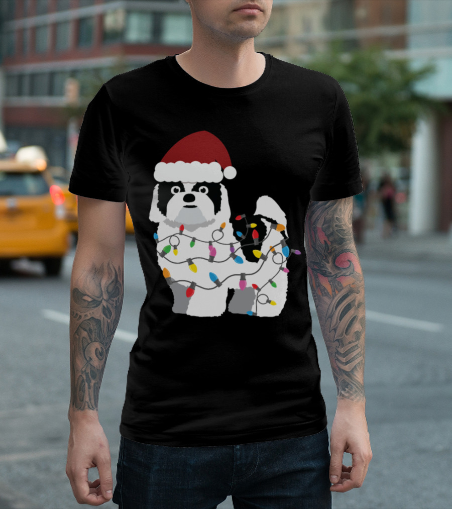 Shih Tzu Christmas Lights Santa Hat T-Shirt