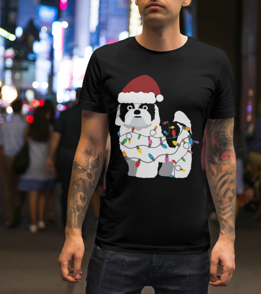 Shih Tzu Christmas Lights Santa Hat T-Shirt