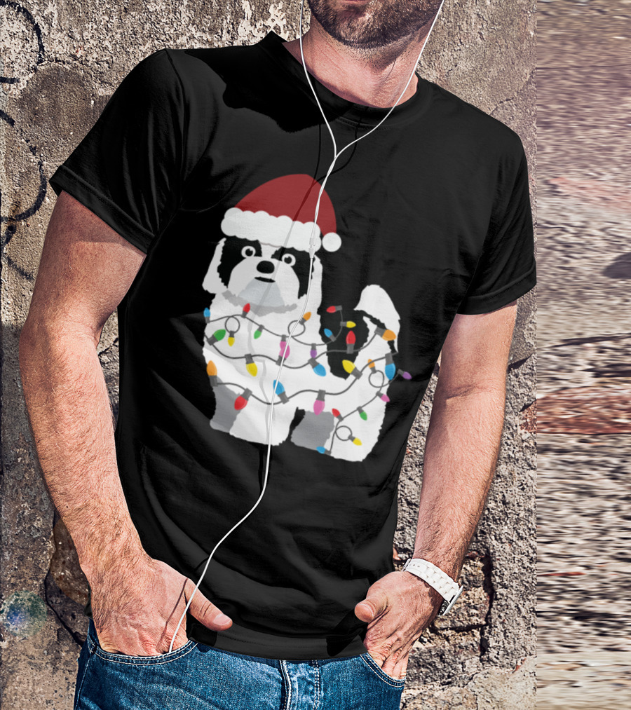 Shih Tzu Christmas Lights Santa Hat T-Shirt