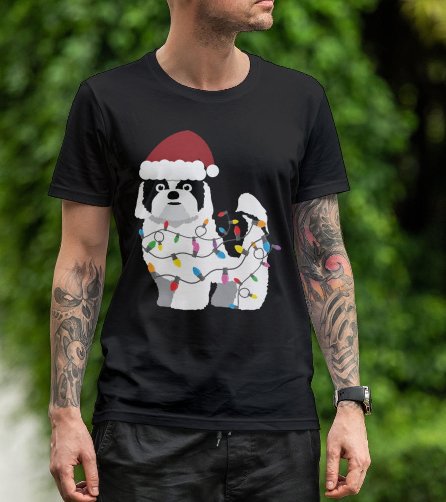 Shih Tzu Christmas Lights Santa Hat T-Shirt
