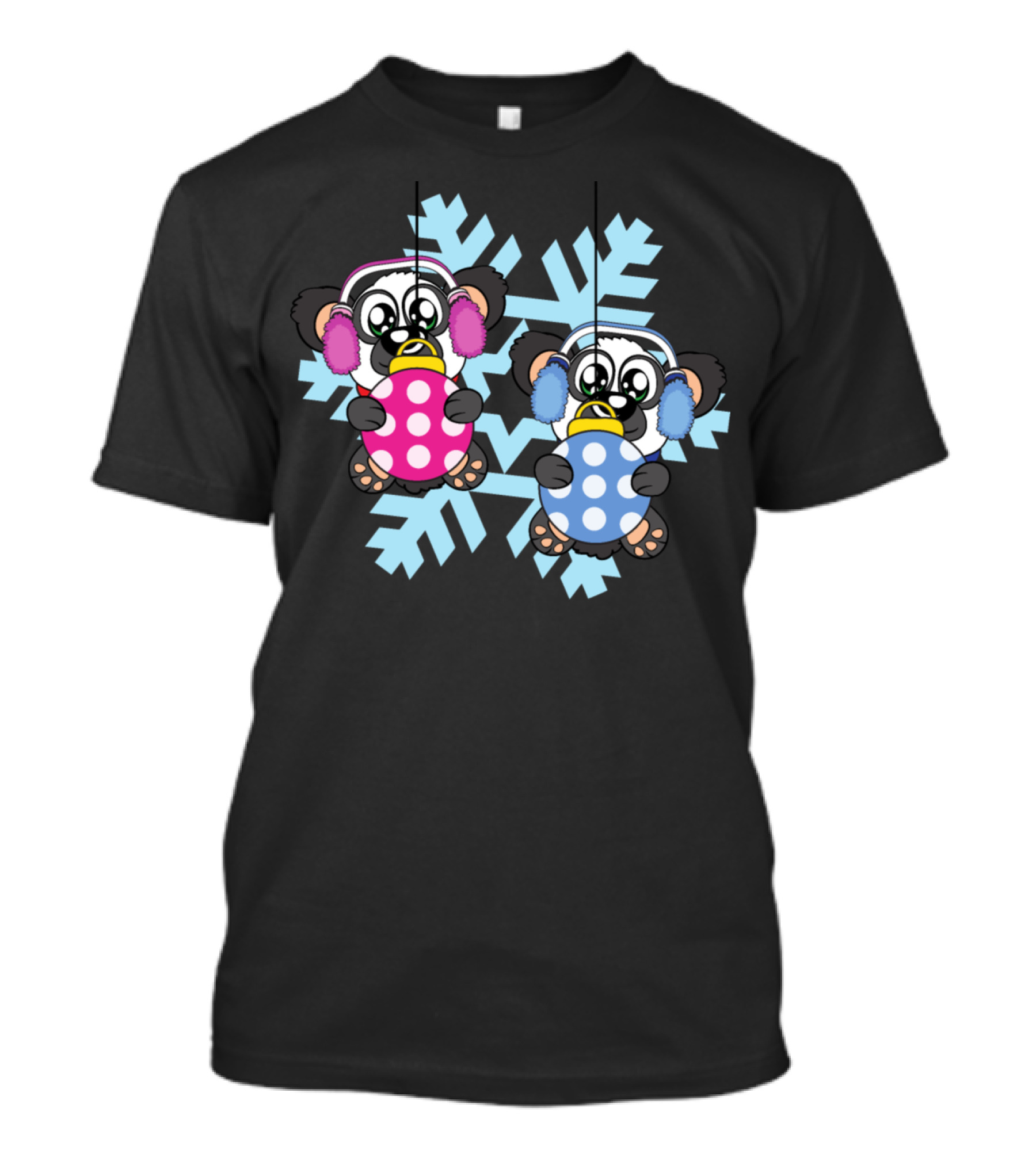 Panda Snowflakes Christmas Tree Ball Ornaments Ear Muffs T-Shirt