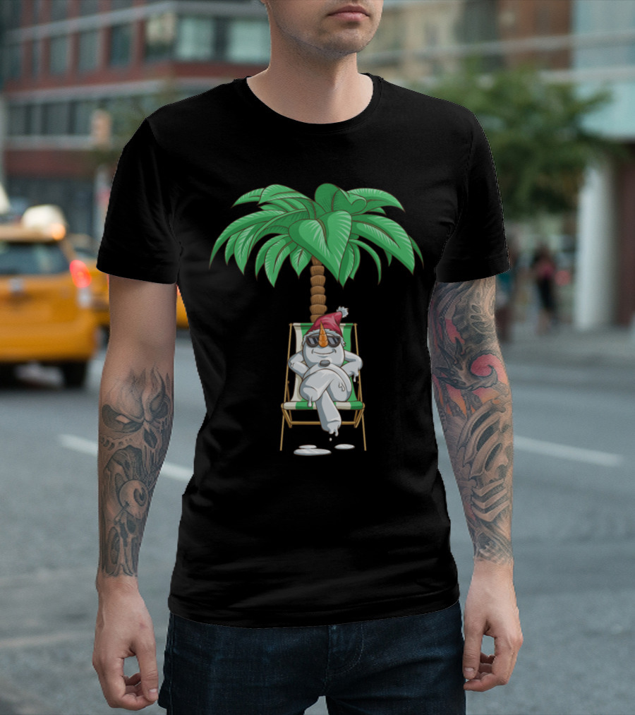 Snowman Relaxing under Palm Tree for Christmas in July T-Shirt