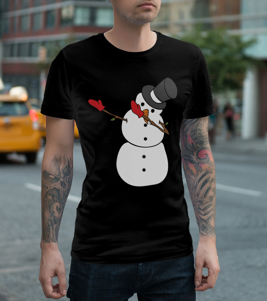 Snowman Dabbing Funny Christmas Snowman in Top Hat and Red Mittens T-Shirt