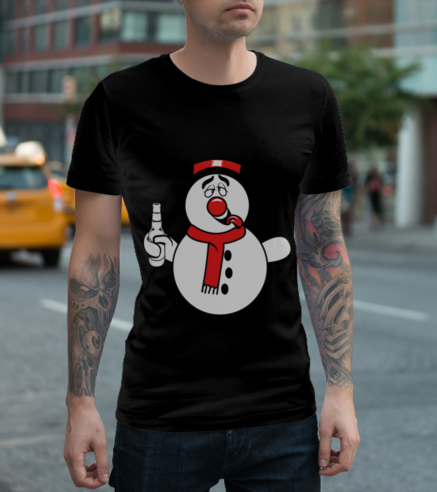 Tipsy Snowman with Bottle in Hand T-Shirt